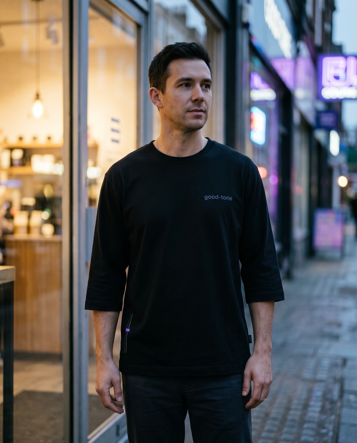 In Tone Tee, night, worn